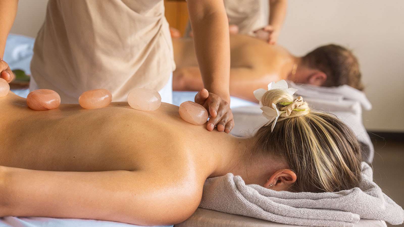 A couple having a massage at The Sulha spa at Nala Maldives adults only resort