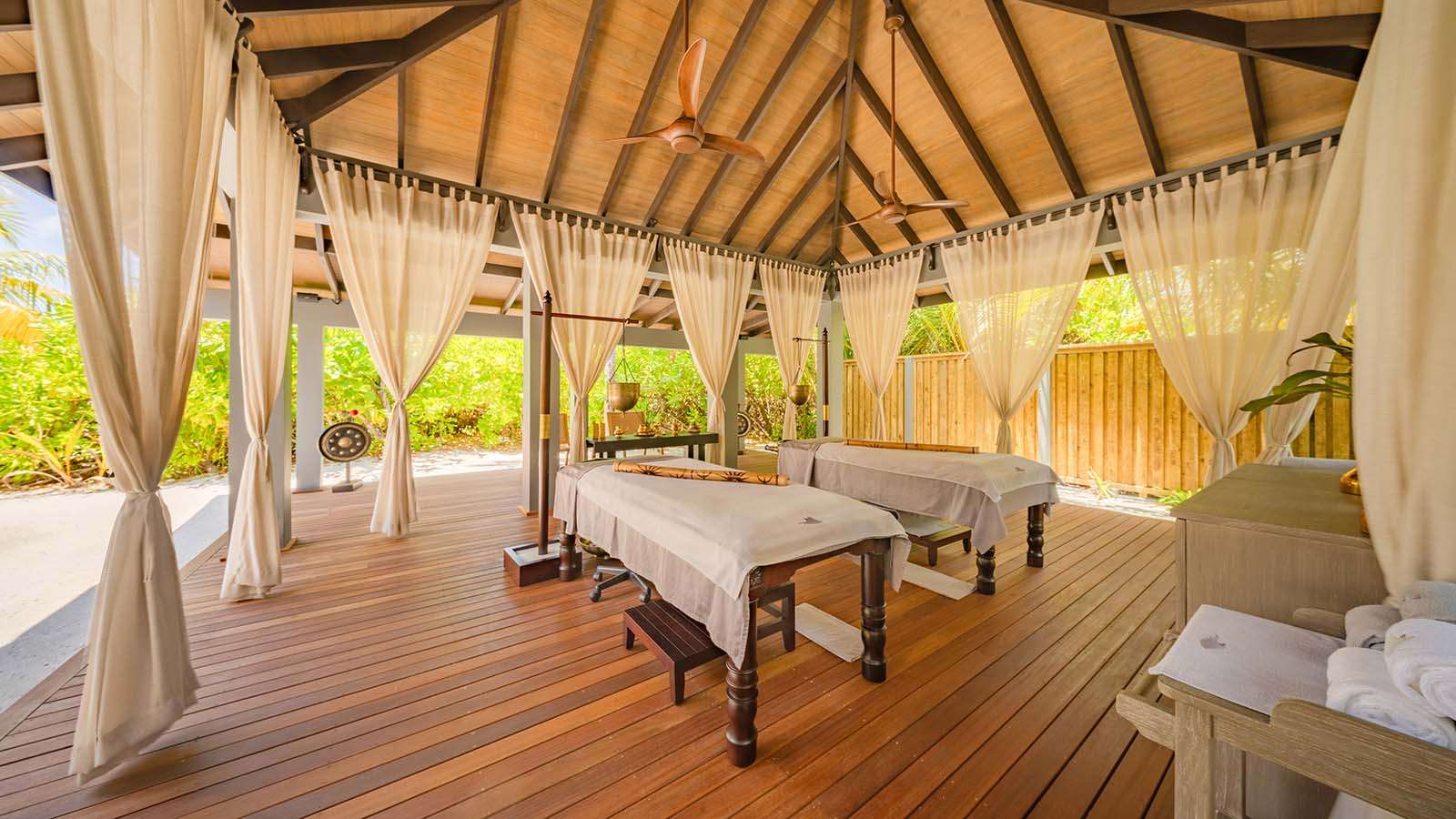 The Sulha spa outdoor treatment area at Nala Maldives adults only resort