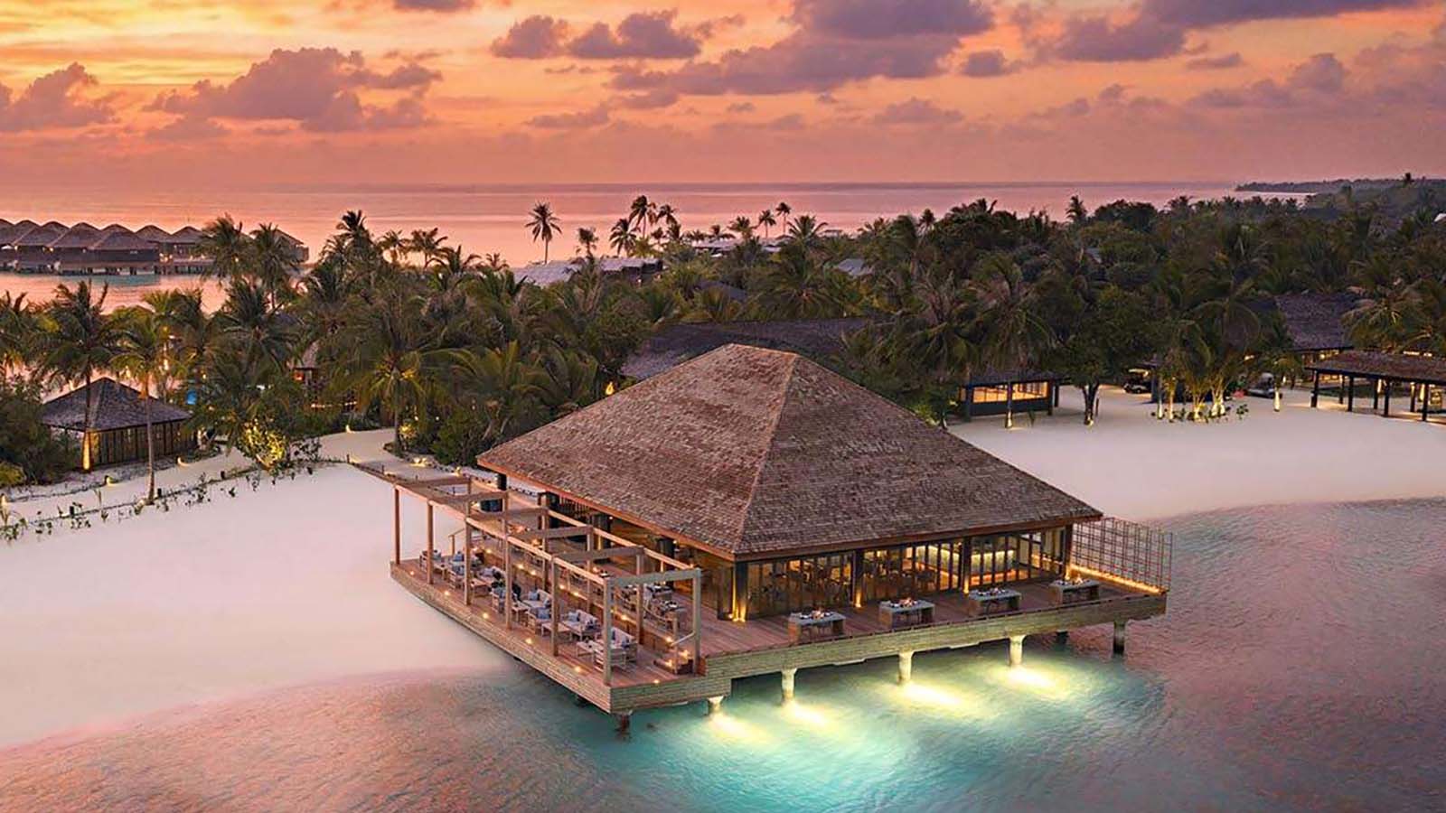Milos restaurant at sunset at Nala Maldives