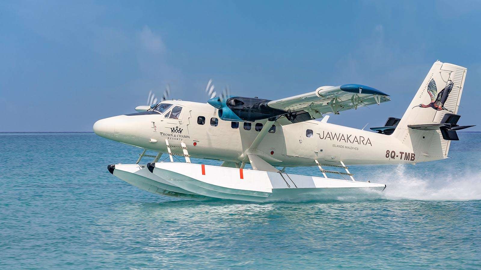 Seaplane landing on water Nala maldives at Jawakara Resort