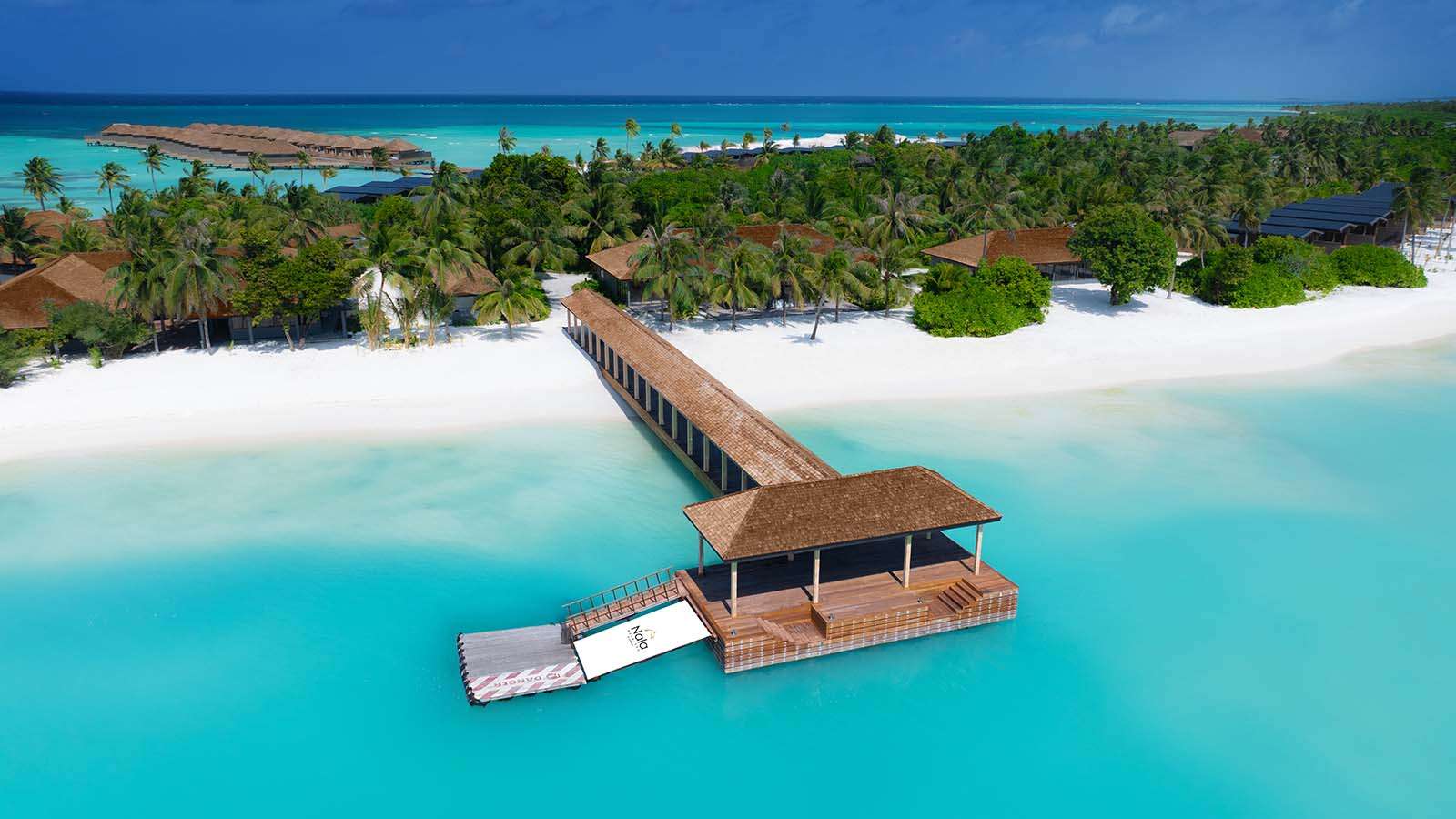 Landing pad and jetty oin the water at the Island of Nala Maldives Island resort